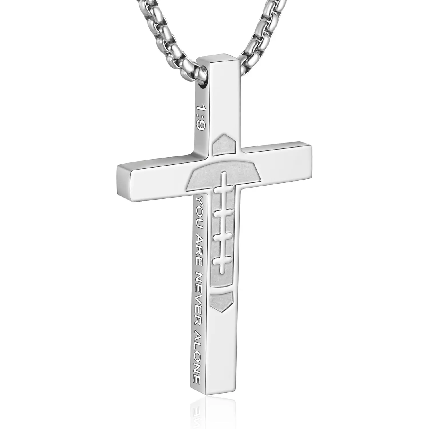 Football Cross Necklace for Boys Men Stainless Steel 20+2" Chain Religious Bible Verse Pendant Football Gifts for Son Kids