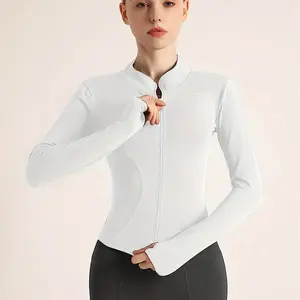 Women's Jackets Long Sleeve Athletic Tops Slim Fit Yoga Sportwear with Thumb Holes Full Zip Casual Tops with Thumb Holes