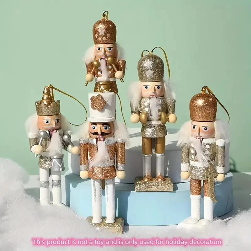 5 Piece Wooden Nutcracker Doll Set, Traditional Style Christmas Tree Decorations, Cute Home Decoration for Living Room & Bedroom
