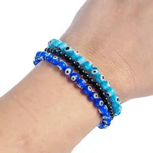 Evil Eye Bracelet Set - Blue & Black Beaded Protection Jewelry for Women and Men