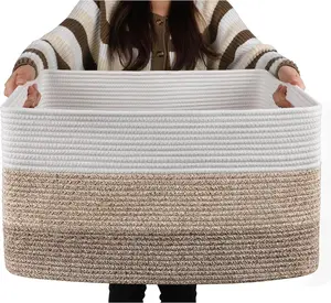 OIAHOMY Large Blanket Basket, 22”x17”x12” Rectangle Woven Baskets, Nursery Blanket Storage Living Room, Toy Storage With Handle, Large Baskets for Organizing-Gradient Yellow