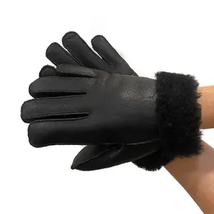 Premium Quality 100% Genuine Shearling Sheepskin Fur Winter Warm Gloves S-2XL Black Fully Sheepskin Outside 100% Genuine Leather Inside Own Fur Wool Lightweight Warm Comfortable Stylish Christmas Gift