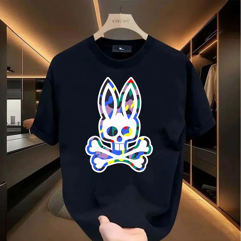 Bone rabbit T-shirt, handsome and interesting, unisex, men's round neck street style summer and spring, casual, clothing, simple and trendy, fashionable and loose, youthful and energetic, men's daily wear tops
