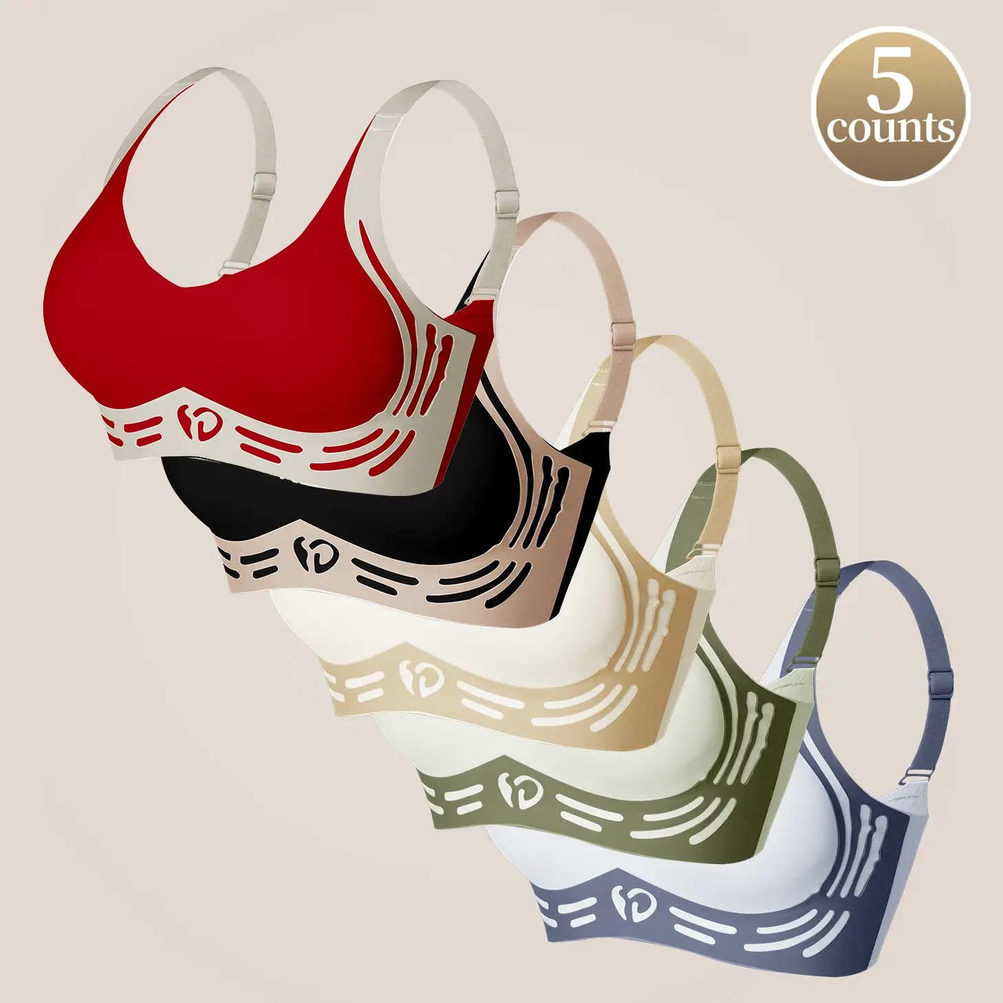 Women's Contrasting Printed Seamless Bra, Comfortable And Breathable, Adjustable Shoulder Strap Push Up Bra, Soft Support Bra, Suitable For Daily Wear