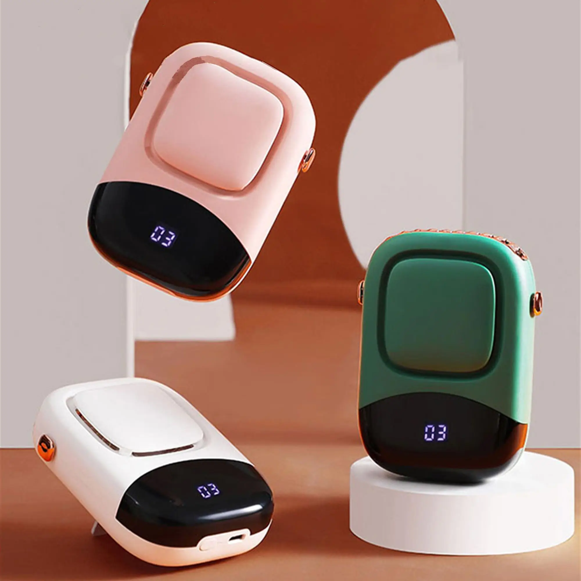 Portable Silent Bladeless Electric Mini Fan, Adjustable 3-speed Suspended Collar & Waist Fans, Rechargeable Rotating Body Fan for Outdoor & Travel & O