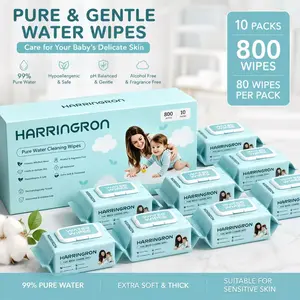 Unscented Pure Water Baby Wet Wipes - Soft, Thick, Gentle Cleansing, Skin-Friendly Disposable Wipes for Newborns, 1 Box (10 Packs, 800 Pulls) for Daily Home & Outdoor Use