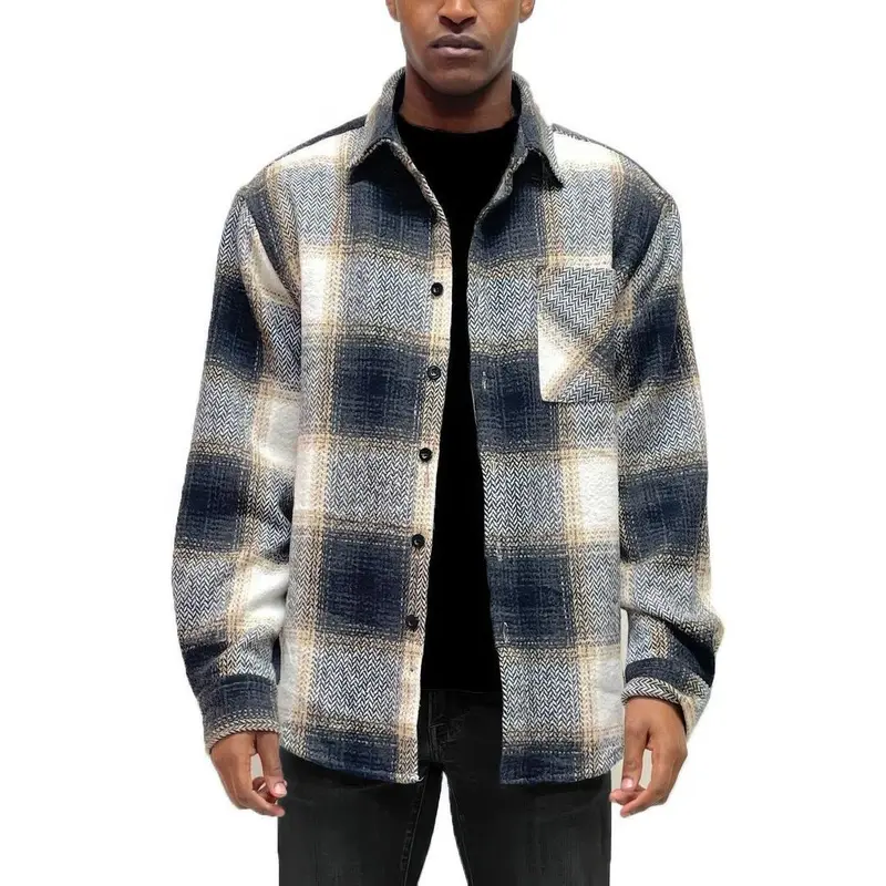 Curtis Shacket Unisex Flannel Shirt Jacket Combination Plaid Overshirt with Chest Pocket, Regular Fit, Available in Black, Brown, Burgundy, and Sand - Classic, Casual