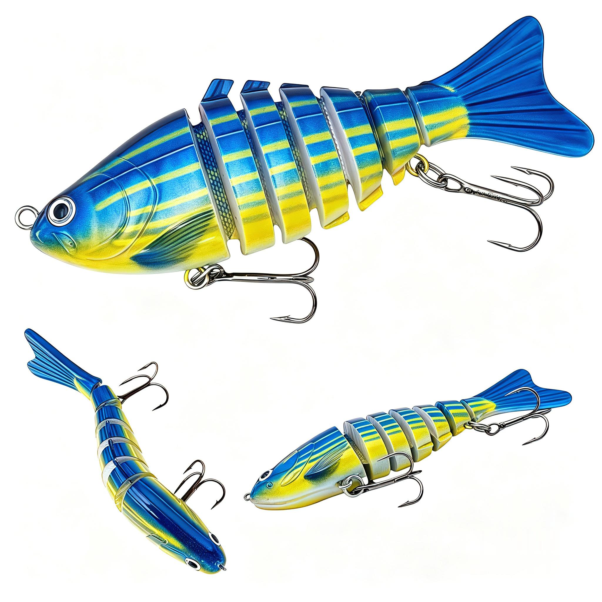 Multi-joint swimming fish lures, suitable for both freshwater and saltwater, are ideal for catching bass and pike. Outdoor fishing gear. A set of bionic swimming posture fish lures. Made of plastic fish lures and metal-reinforced hook handles.