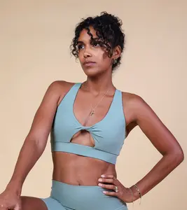 Inspire Sports Bra - Olive, Lightweight Fabric, V-Neckline, Adjustable Straps, Ideal for Active Wear