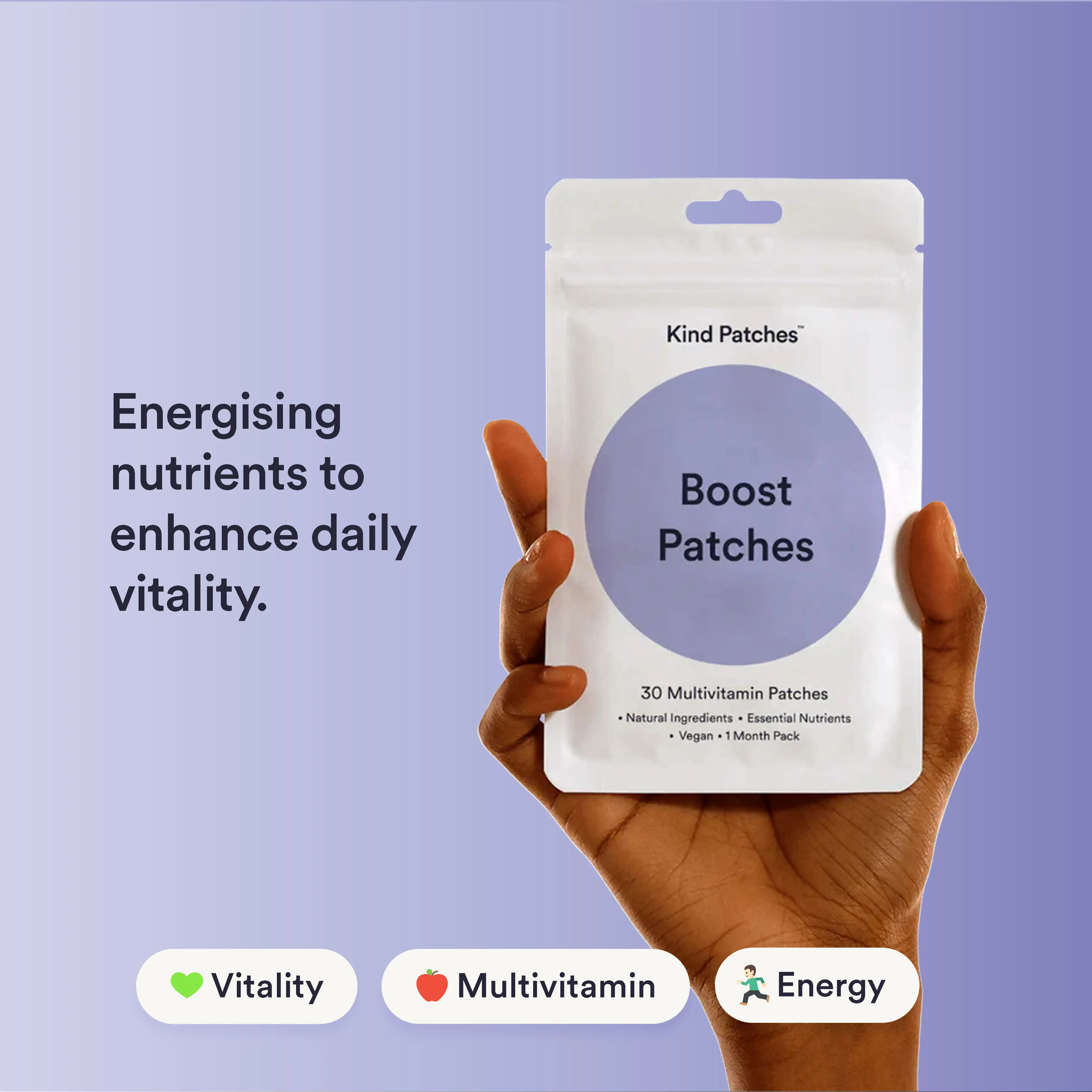 Kind Patches, Boost Patches, 30 Multivitamin Patches: Natural Ingredients, Essential Nutrients, Vegan, 1 Month Pack