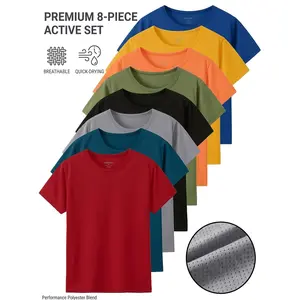 8 Pack Kids Quick Dry Athletic T-Shirts – Breathable Mesh Youth Performance Shirts for Boys & Girls, Lightweight Sports Tees for School, Gym, Running & Outdoor Play summer top  neck casual round neck short sleeve clothes wear little slight stretch t shirt