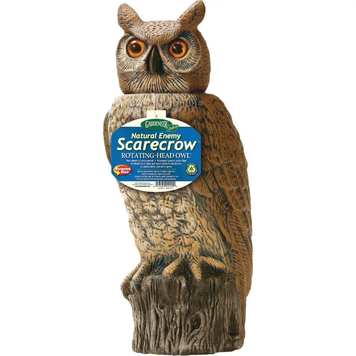 212 MAIN Dalen RHO4-CUS 18 in. Realistic Look Scarecrow Owl - Enemy-Sensing Pest Repellent with Rotating Head, Brown Exterior Decorative Statues for Outdoor Decor