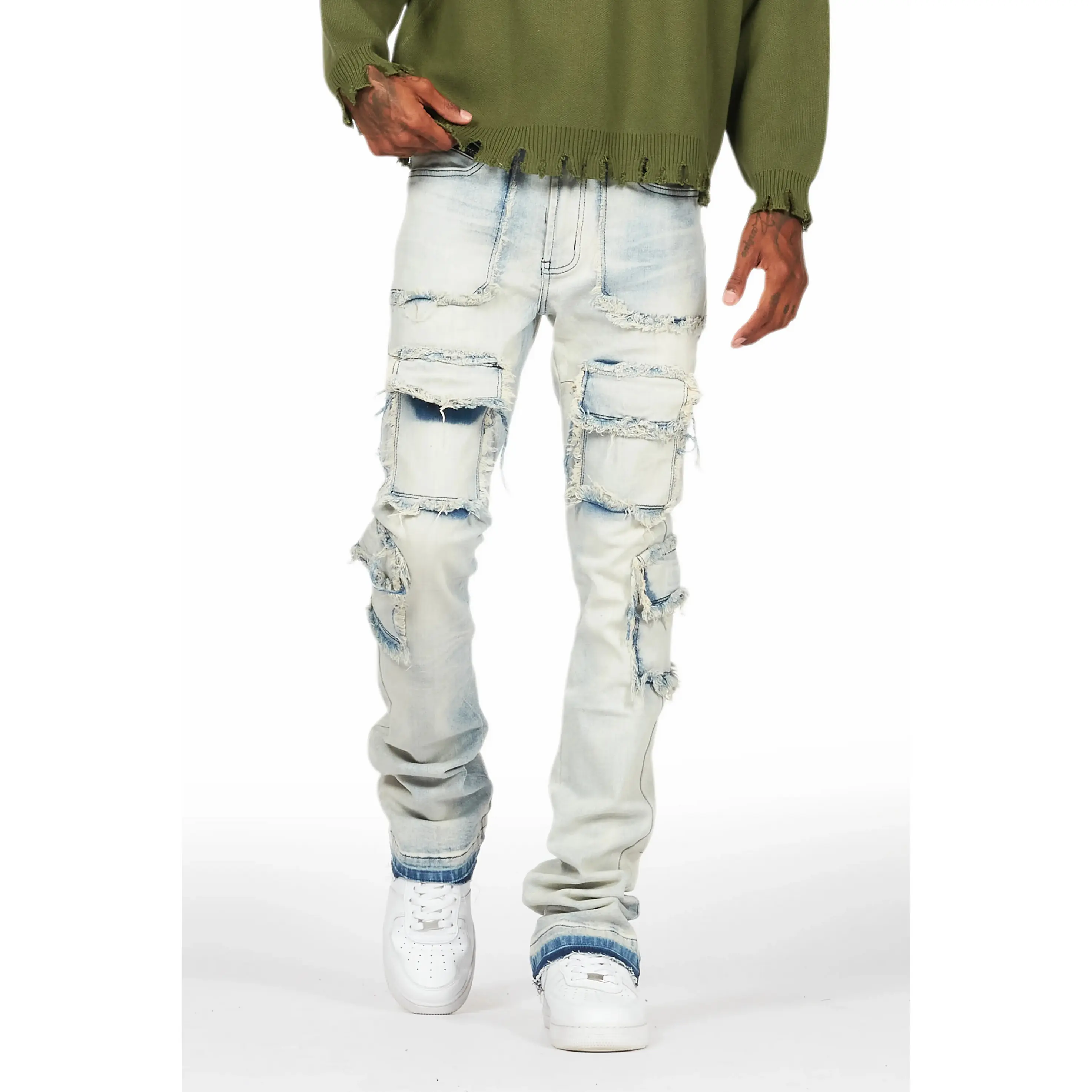 Tyrell Blue Stacked Flare Cargo Jean