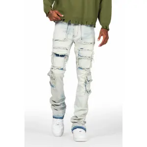 Tyrell Blue Stacked Flare Cargo Jean