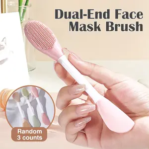 3 Counts Double-Ended Facial Mask Brushes, 2-in-1 Silicone Mask Applicator & Face Exfoliator, Skincare Tool for Cream, Lotion, Mud Mask & Gel, Random Colors