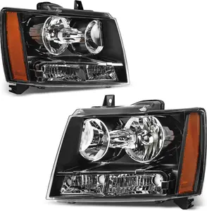 YITAMOTOR Headlights Assembly Compatible with 2007-2013 Chevy Avalanche /07-14 Chevrolet Suburban Tahoe Halogen Model Replacement for SUV Pickup Truck Black Housing Amber Reflector Clear Lens