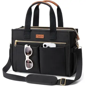 Canvas Tote Bag for Women, 15-Pocket Large Crossbody Handbag  Laptop Bag Zipper Bookbag for Teacher Work Travel College