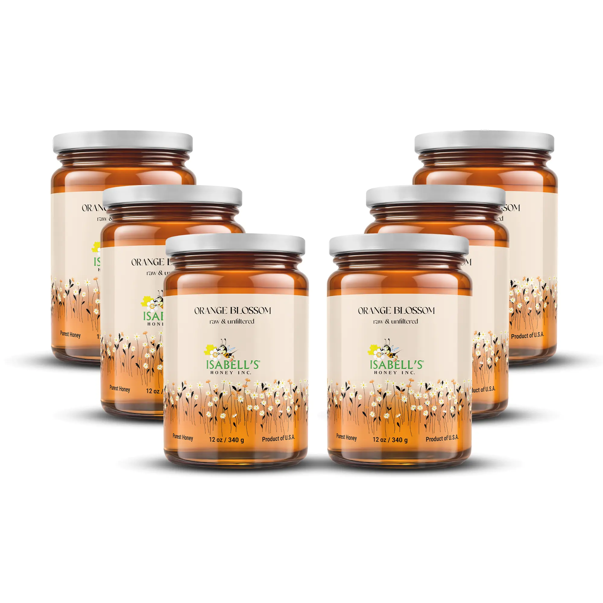 6 Packs of Orange Blossom - Natural Honey 12 oz Each