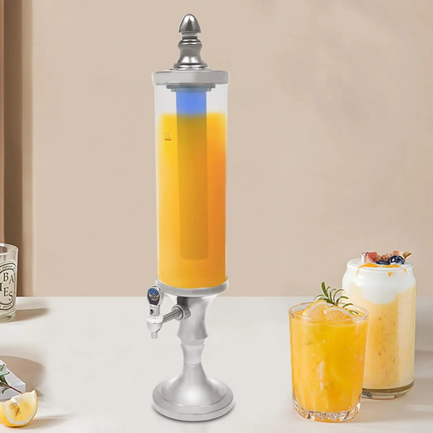 3L Beer Tower Dispenser with Ice Tube and Light-Tabletop Beer Dispenser 3.2Qt. /102oz,Margarita Mimosa Tower Drink Dispenser with Tap, Freeze Tube to Keep Beverages Cold, Perfect for Bar Restaurants