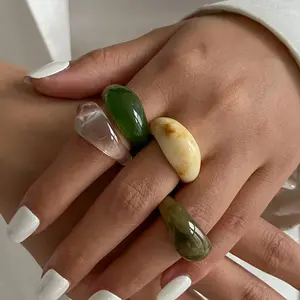 FASHION - Salircon Trendy Creative Irregular Resin Acrylic Rings for Women Punk Charm Geometric Oval Finger Ring Jewelry Accessories Gifts
