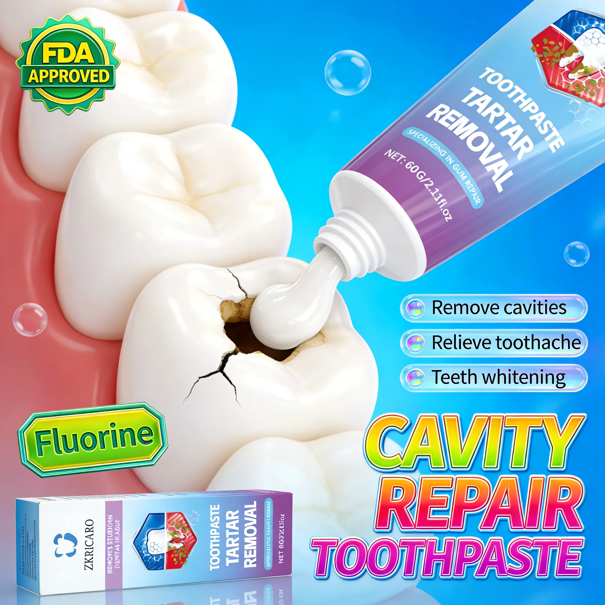 ZKRICARO hydroxyapatite toothpaste, powerfully repairs tooth