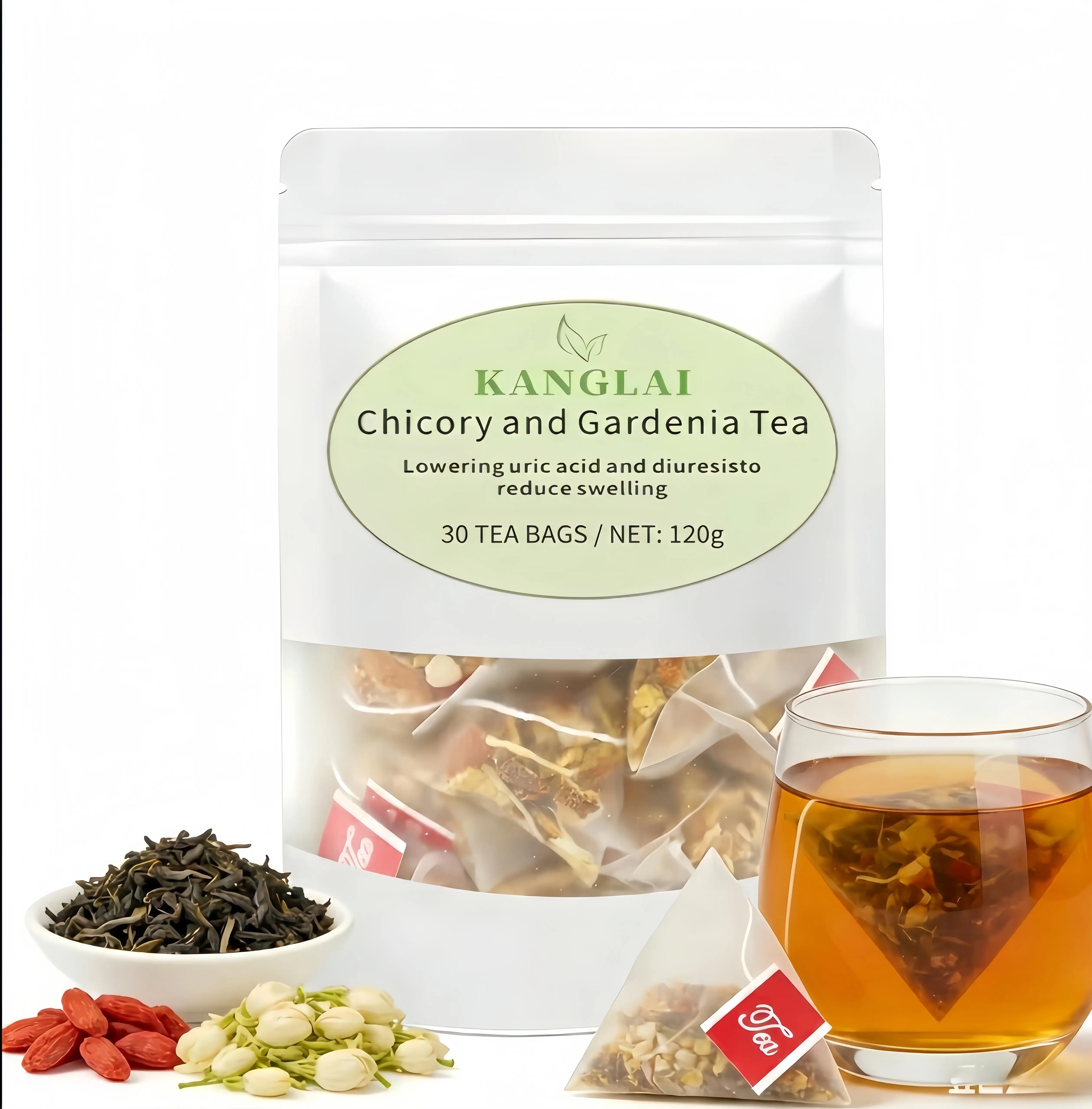 Chicory and Gardenia Herbal Tea Bags - Natural Ingredients Health Tea, Vegan-Packaged Beverage for Aromatherapy and Skin Care Support