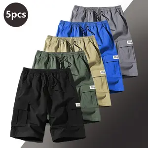 Pack of 5 – Men’s Multi-Pocket Casual Shorts – Adjustable Drawstring Waistband, Non-Stretch Polyester Fabric, Suitable for Travel, Outdoor Activities, and Everyday Wear, Street-Style Casual Shorts