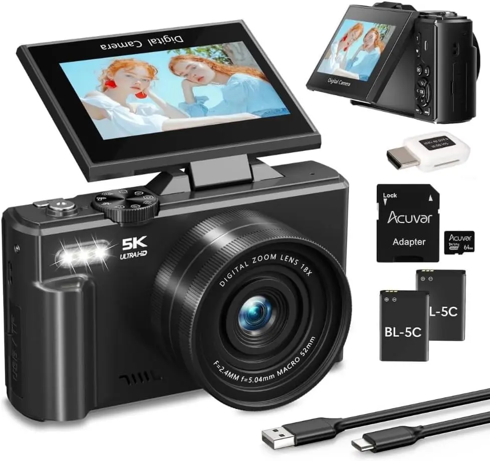 5K Digital Camera – 75MP UHD Vlogging Camera for Photography & Video, WiFi, Autofocus, 3" Flip Screen, 18X Zoom
