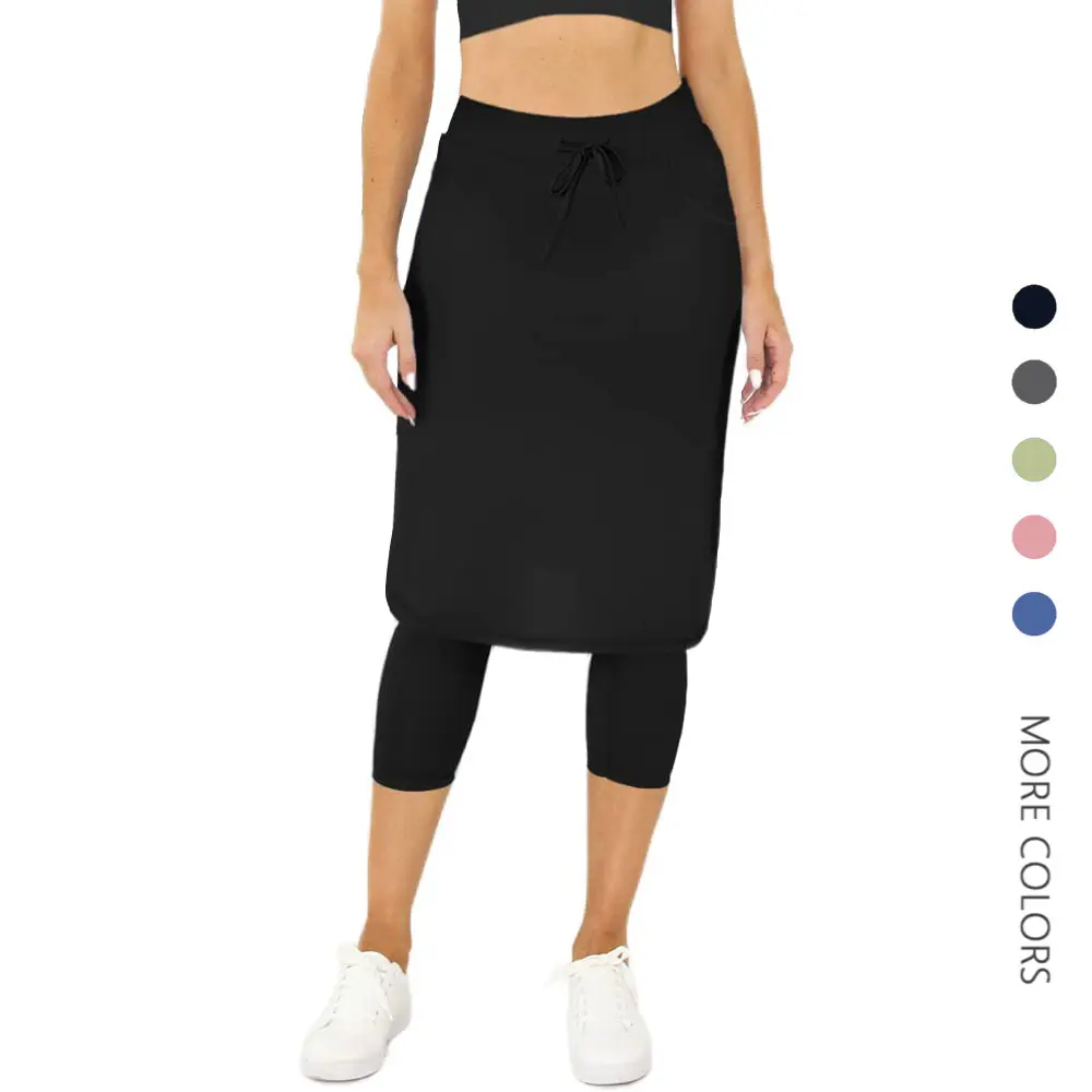 Women's High Waisted Athletic Skort with Gym Leggings, Sports Stretchy Capri Length Leggings - Tennis Golf Workout Bottoms with Pockets, Gym Legging