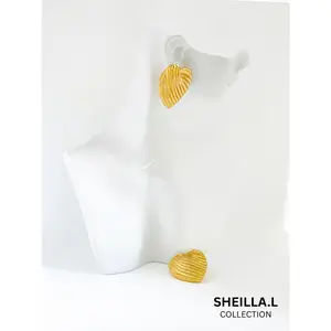 18K Gold Plated Textured Heart Stud Earrings – Stainless Steel
