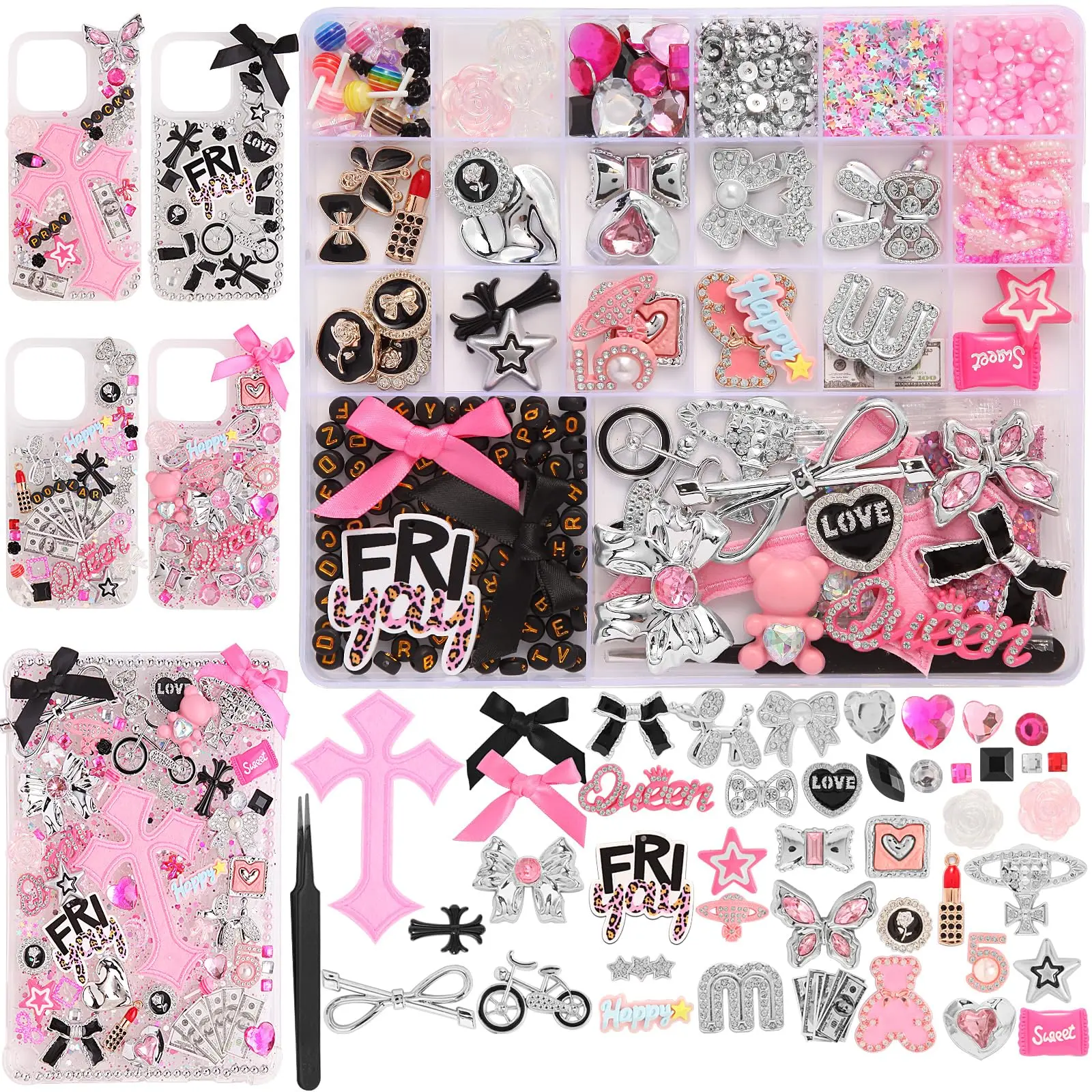 2380-Piece Large Quantity Rhinestone Bedazzling Kit - Durable DIY Beading & Jewelry Making Supplies, Nail Charms, Bows, Stars, Candies, Letter Beads, Flat Back Decor, Phone Case Accessories - Thanksgiving, Mother's Day Thoughtful Gift