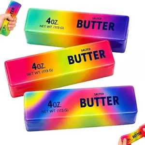 3PCS Butter Squishy Stress Toy,Soft Novelty Toy,Realistic Butter Stick Fidget, Slow Rising Soft Squeeze Toy for Adults Stress Relief & Anxiety Relief (Random 3 Dazzling Colors)