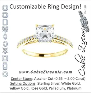 Cubic Zirconia Engagement Ring- The Kiana (Customizable Asscher Cut Design with Decorative Cathedral Trellis and Thin Pavé Band)
