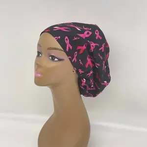 Niceroy Satin Lined BREAST CANCER AWARENESS Europe Style surgical scrub hat, nursing caps Black pink ribbon Hat Cap