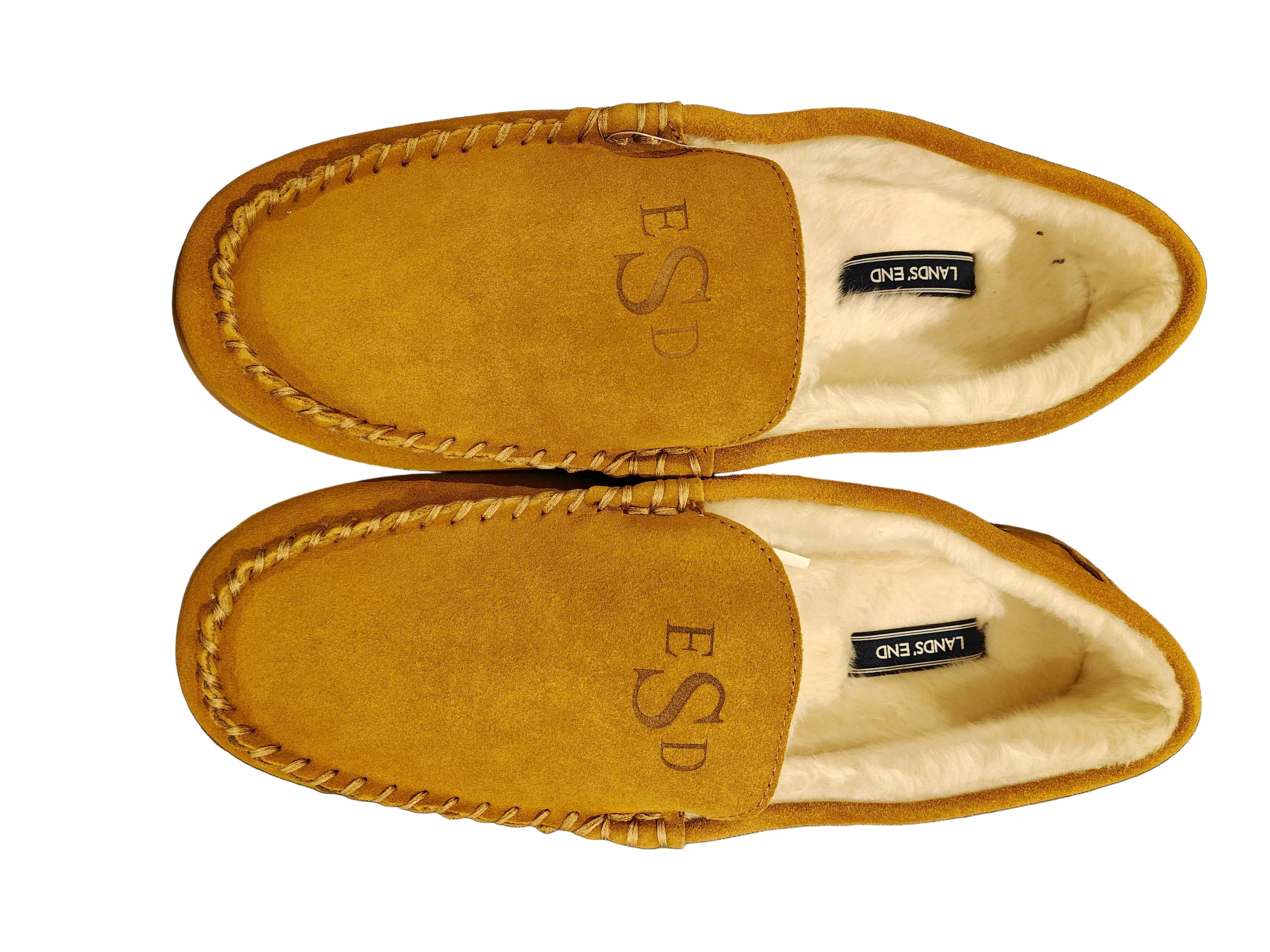 Men's Classic Suede Moccasin Slippers, Soft Monogrammed Slip-On with Faux Fur Lining, Indoor Outdoor Rubber Sole, Footwear, Shoe, Him, Closed Toe, Foam Insole