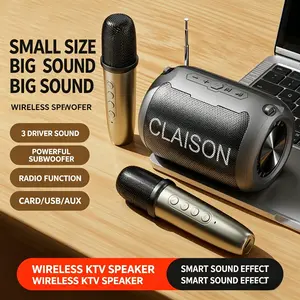 Portable Karaoke Bluetooth Speaker with 2 Wireless Mics - 3-Speaker Bass, Voice Changer, FM Radio, Supports TF/USB/AUX, All-in-One Home Party Singing Machine