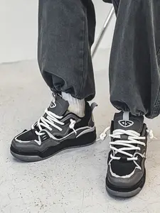 Men's Lace-Up Thick Sole Colorblock Skate Shoes, Fashionable Comfortable Outdoor Sports Sneakers, All-Season Casual Wear, Trendy Sneakers, Thick Soled Sneakers