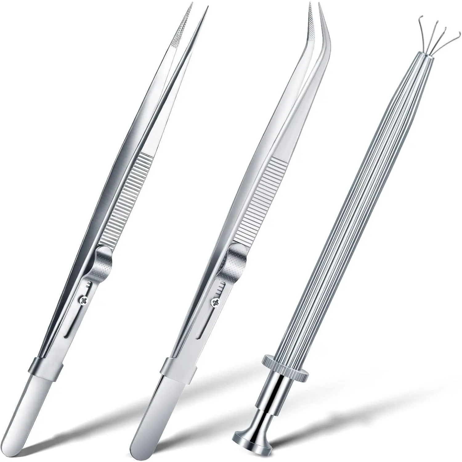 3 Pack  Tweezers  Stone  Locking Tweezers Stainless Steel  Claw Holder Beads Ball Grabber Jewelers Pick up Tool Tongs for  Making(Claw and Tweezers)