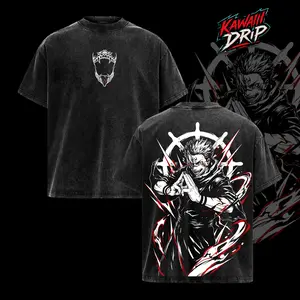 Ryomen Sukuna T-Shirt Jujutsu Kaisen, King of Curses Anime Graphic Tee, Sukuna Hand Sign Dark Aura Manga Shirt, Vintage Washed Oversized Japanese Streetwear, Acid Wash Soft Cotton Unisex Anime Apparel, Gift for JJK Fans