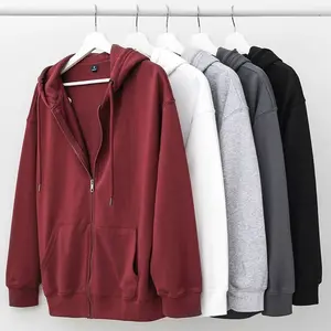Trendy Brand Burgundy Hooded Sweatshirt Spring and Autumn 2025 Men and Women Solid Color Zipper Cardigan Retro Top Men Ins Trend Black Long Sleeve