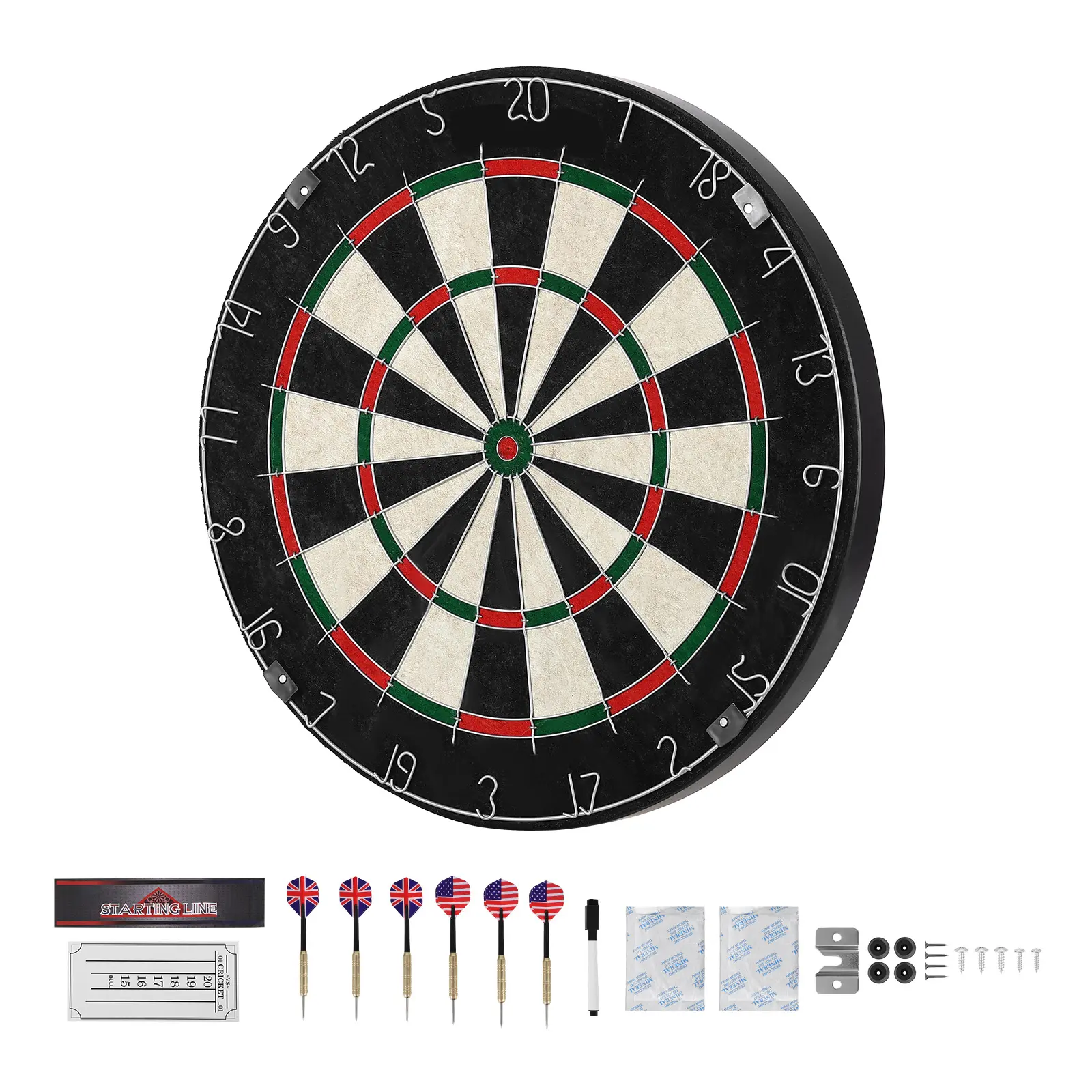 Dartboard with 6 Darts & Scoring Kit, Self-Healing Sisal Fibers Dartboard with Staple-Free Bullseye & Rotating Number Ring, 17.7" Professional Steel Tip Dart Board Set for Home Party Game Rooms