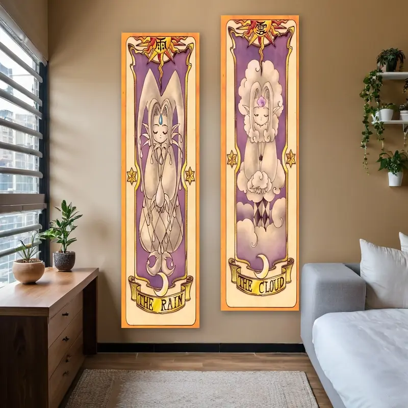 Cardcaptor Sakura Rain Vertical Banner Tapestry Clow Cards Long Narrow Tapestry Wall Hanging Fantastic Cloud Magic Art Designs Tapestries Anime Aesthetics Home Decor Durable Decorative Tapestry for Bedroom Living Room Dorm Office, Gifts for Friends