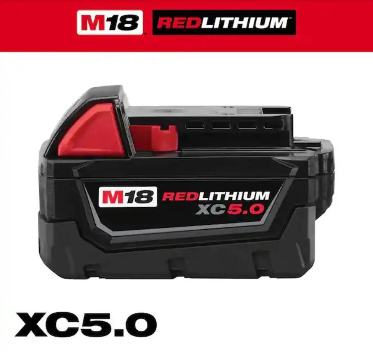 Milwaukee M18 REDLITHIUM XC 5.0 Ah Battery Pack for Power Tools - 2.5X Runtime, 20% More Power, 2X Recharges, All-Weather Performance, REDLINK Intelligence