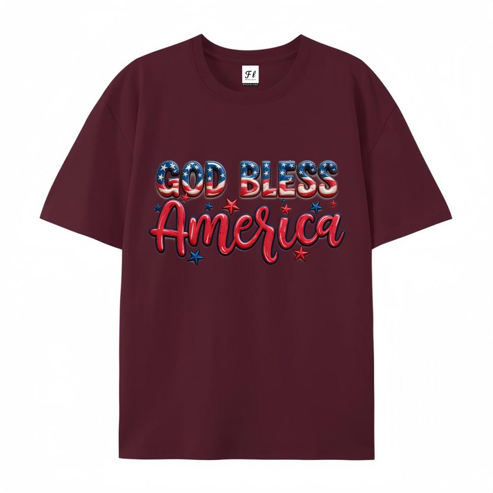 God Bless America USA Flag Graphic Print Tees Men's Casual Streetwear Oversized Short Sleeve T-Shirt