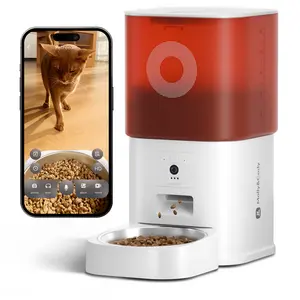 Automatic Cat Feeder with Camera: 6L Automatic Dog Feeder with 2-Way Audio Night Vision Dual Power Supply App Control 2.4G WiFi, Timed Auto Cat Food Dispenser with Stainless Steel Bowl(White）