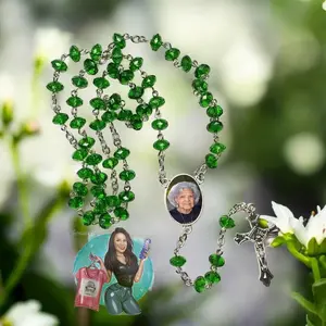 Green Roasary with Picture Photo | Custom Rosary| Personalized Rosary with Picture| Memorial Gift| Personalized Keepsake