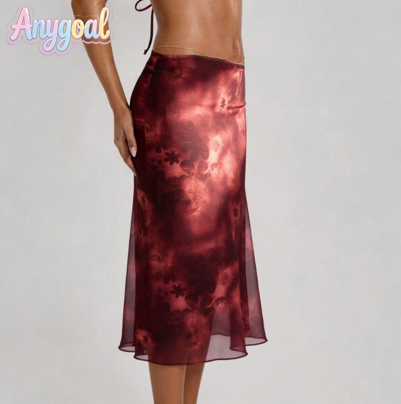 ANYGOAL  Women's Sheer Mesh High Cover-Up Skirt - Twist Waist, Breathable,Women's Ruched Mesh  Sarong Skirt Stylish Design for Summer B swimsuit cover up  affordable swimsuits