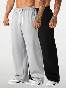 2pcs men’s solid-color loose minimalist breathable cool casual sweatpants, versatile athletic long pants for all seasons, top choice for summer home leisure, essential for everyday outings