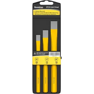 Heavy Duty Cold Chisels Set, 3/8 in, 1/2 in, 5/8 in, CR-V Steel, For Cutting Rivets, Rods and Bolts, Removing Slag，3 Piece