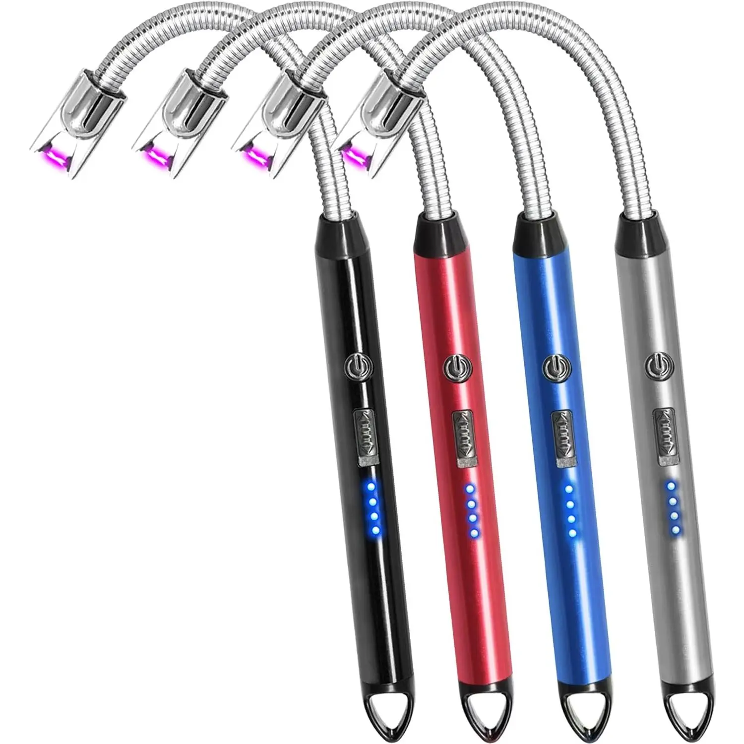3/4-Pack Portable Rechargeable Lighters, USB Rechargeable Windproof Flameless Metal Torches with Long Flexible Neck, Kitchen & Home Decor Hand Gadgets for Candle Lighting, Stainless Steel Grill Use, Gift Box Set